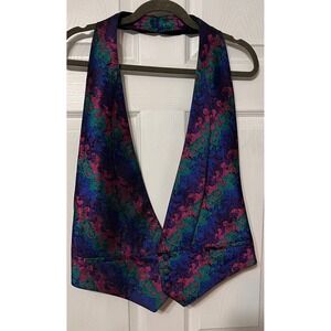 After Six Mens Vintage‎ Floral Jacquard Halter Tuxedo Vest Purple Teal L-XL USA